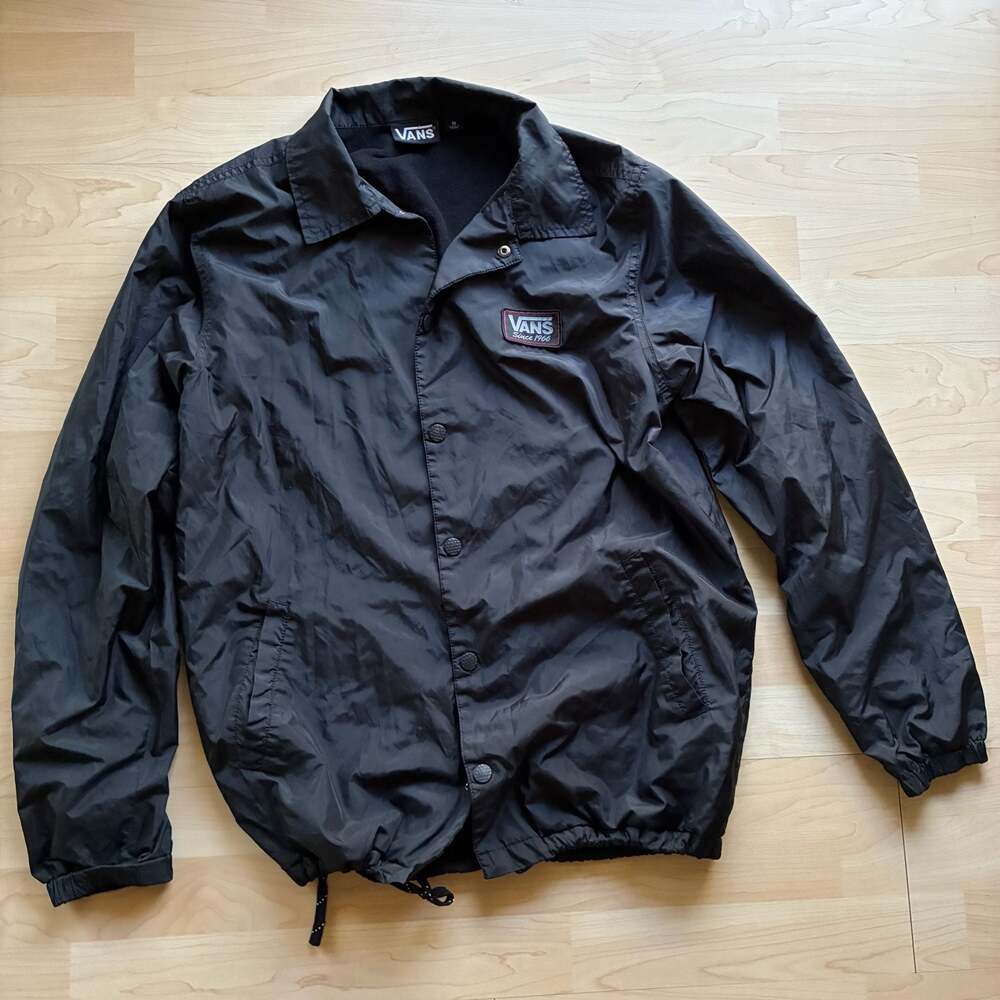 Vans Since 1966 Black Nylon Snap Front Coach Jacket Size M